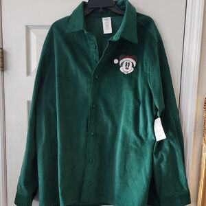 Green Corduroy New Disney Mickey Mouse Button-Up  Shirt